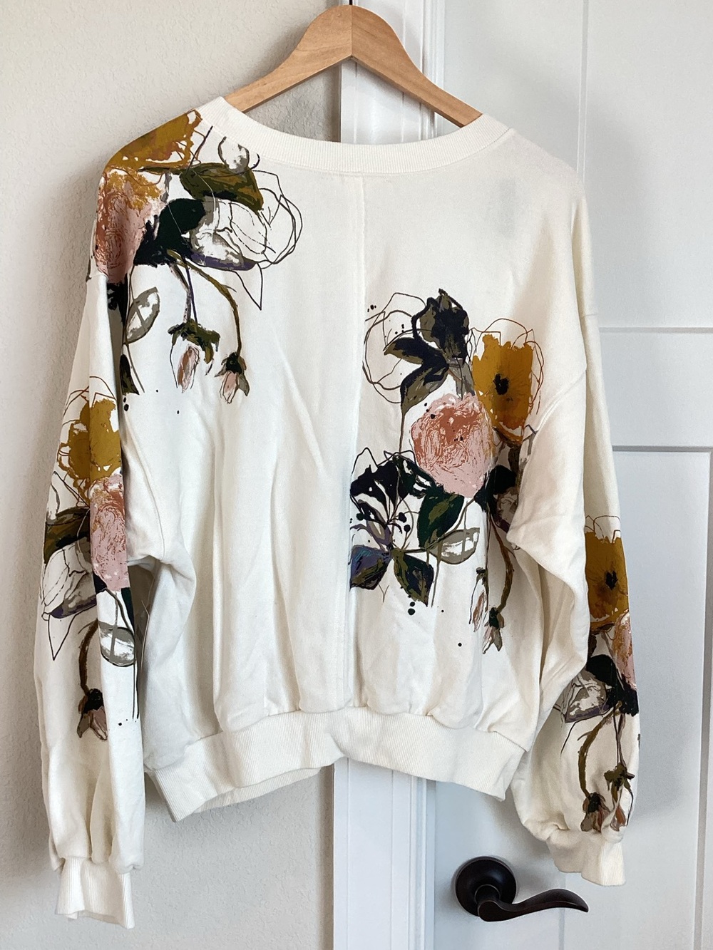 Anthropologie Long Sleeve Sweatshirt Niki Bubble New Large Ivory Floral - Picture 10 of 13